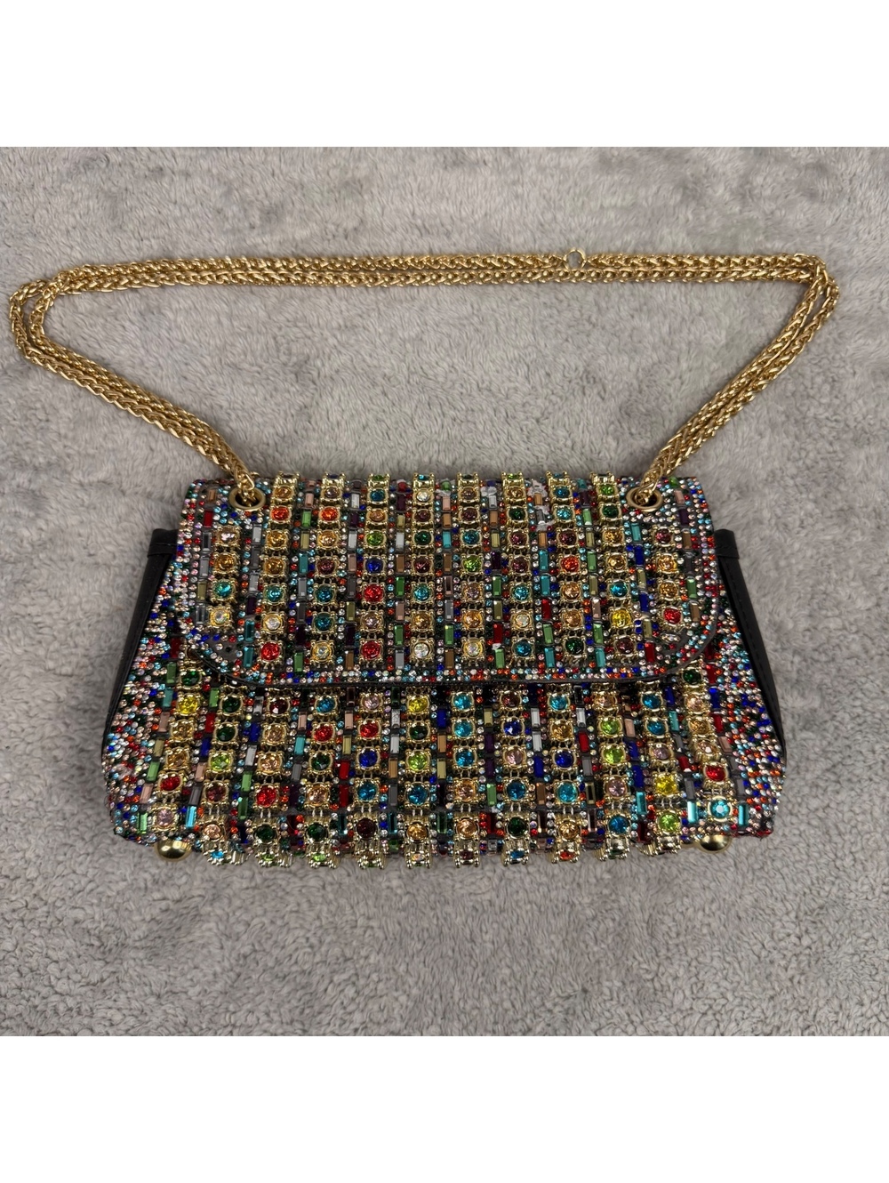 Multicolor Rhinestone Jeweled Shoulder Bag Gold Chain Crystal Y2K Evening Purse
